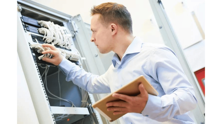 man working on computer strong business network security