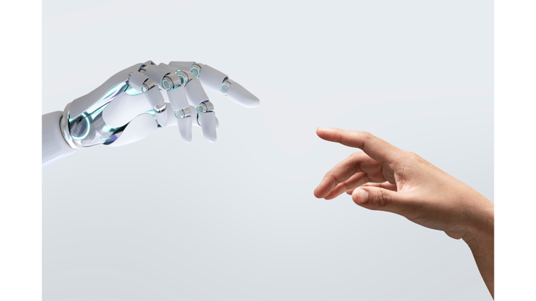 human and AI reaching out to one another