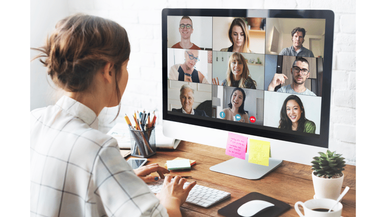 woman meeting with teams Microsoft Teams online meeting platform