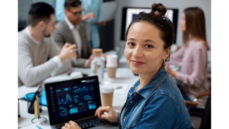 outsourced it internal it technology woman smiling working