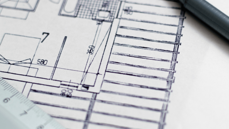 Blueprint with pen and ruler