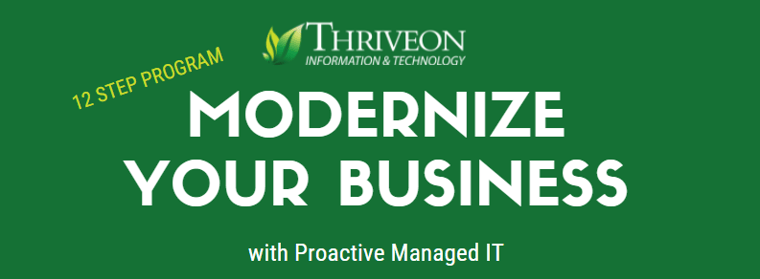 Banner image with green background and white text with Thriveon company logo
