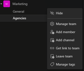 Microsoft Teams create a channel