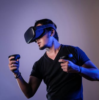 man wearing virtual reality headset VR