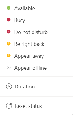screenshot of microsoft teams statuses